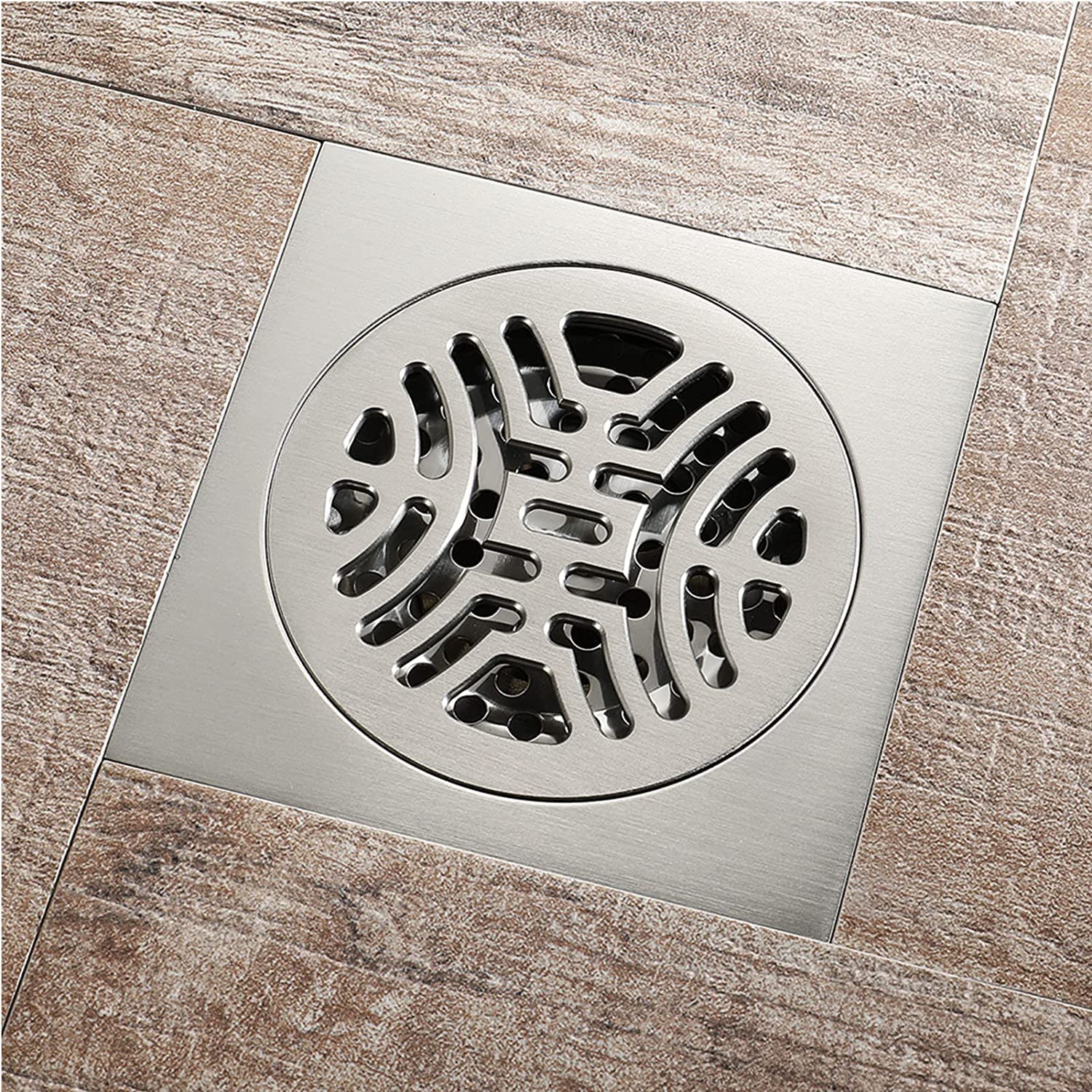 GLJTUO Shower Floor Drain Bathroom Tile Insert Floor Drai Floor Drain Brushed, 1010 Square Bathroom Tile Insert Floor Drain, with Removable Grate, Hair Catcher Strainer