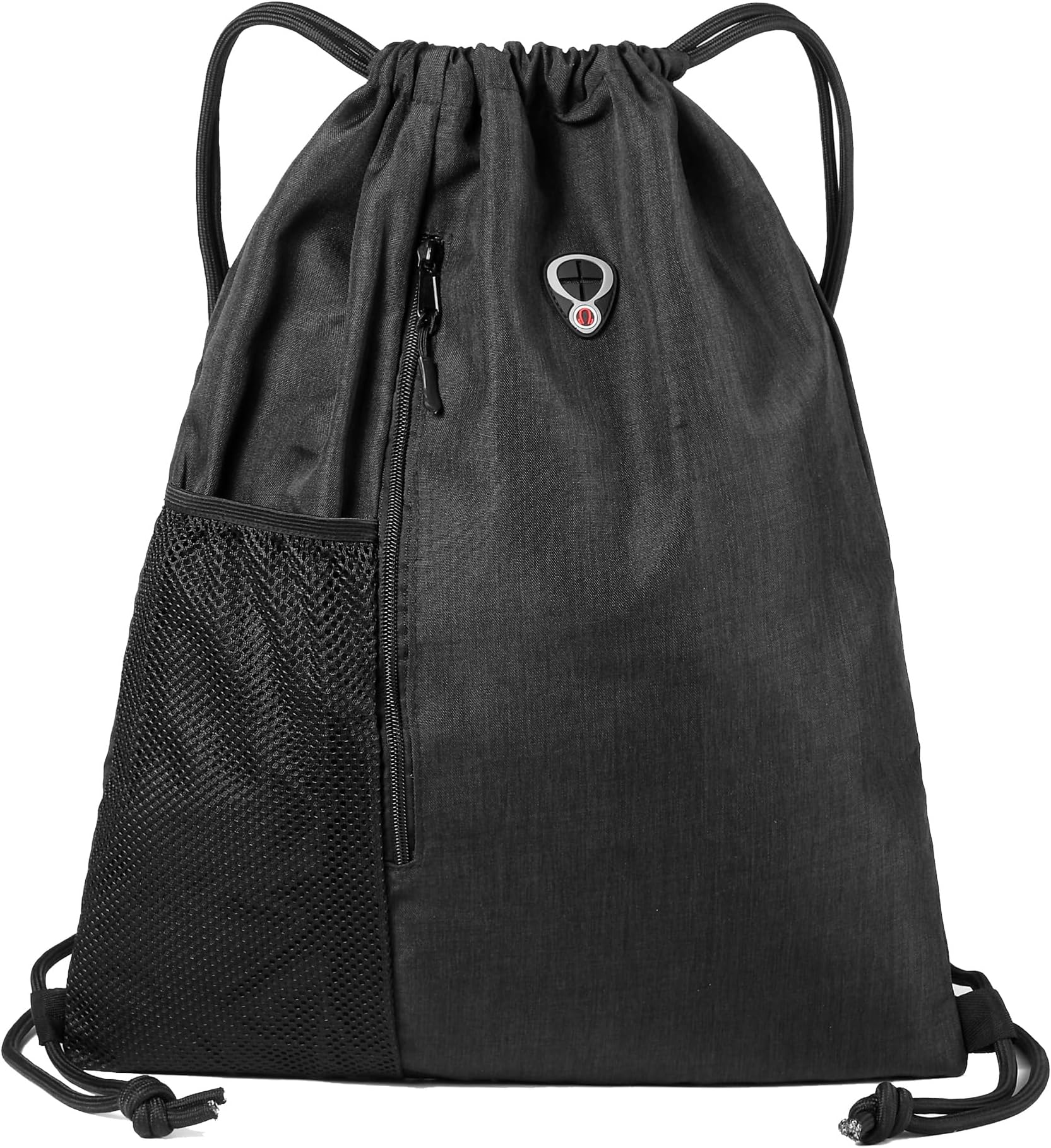BeeGreen Mix Black Drawstring-Backpack-Gym-Bag, Large Sports Bag For Women W Water Bottle Pocket &Front Zippered Pocket, String Sackpack For Traveling Yoga Beach Outdoor