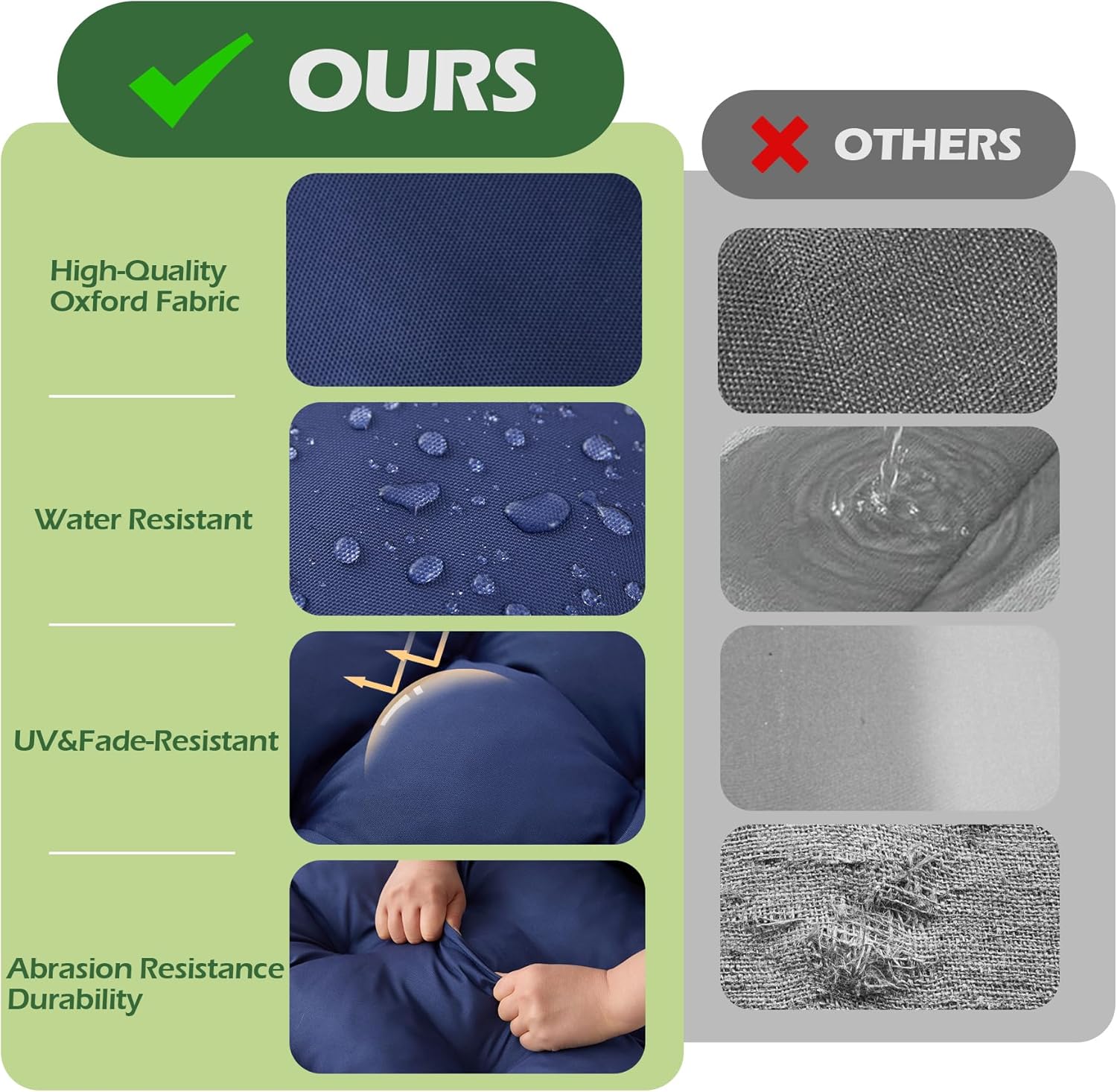 Rocking Chair Cushions, Indoor/Outdoor Adirondack Chair Cushion, Waterproof and Fade-Resistant Rocking Chairs Pads, Non-Slip Tufted High Back Patio Chairs Cushion with Ties, 44x19x4 Inch, Navy Blue