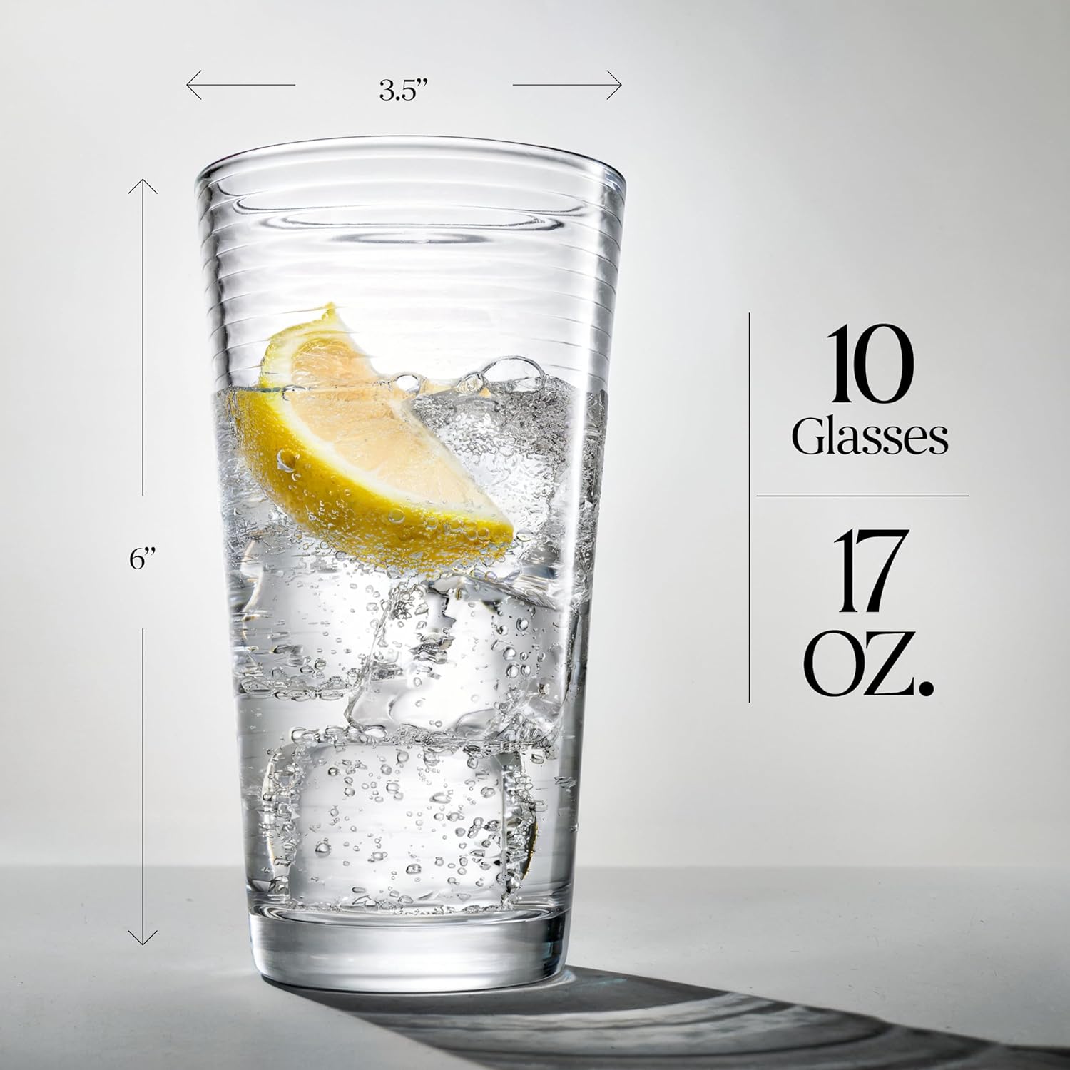 Glaver's Drinking Glasses Set of 10 Highball Glass Cups, Premium Quality 17 Oz. Coolers, Ribbed Glassware. Ideal for Water, Juice, Cocktails, and Iced Tea. Dishwasher Safe. - Image 5