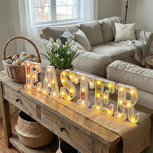 Miniatura 2 de Luces de Pascua para decoración interior – Decoración de mesa para fiestas en el hogar y vacaciones – Cartel de Pascua