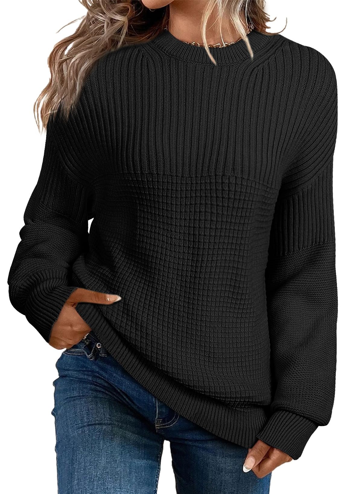 EVALESS Sweaters for Women Cute Lantern Sleeve Pullover Sweater Cable Knit Tops Fall Fashion Clothes Teacher Outfits