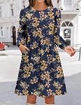 Zeagoo Robe casual en tricot pour femmes avec poches Robes en col rond manches longues en ligne A pour femmes 2024 Robes d'automne
