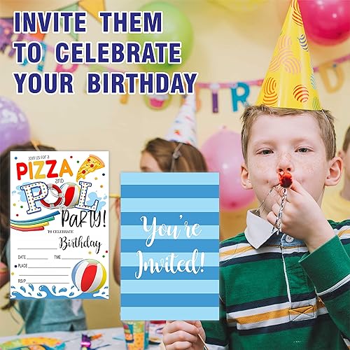 Miniatura 5 de GREOXG Invitación de fiesta de cumpleaños para fiesta de piscina, tarjetas de invitación para fiesta de piscina (20 unidades con sobres, tarjetas de