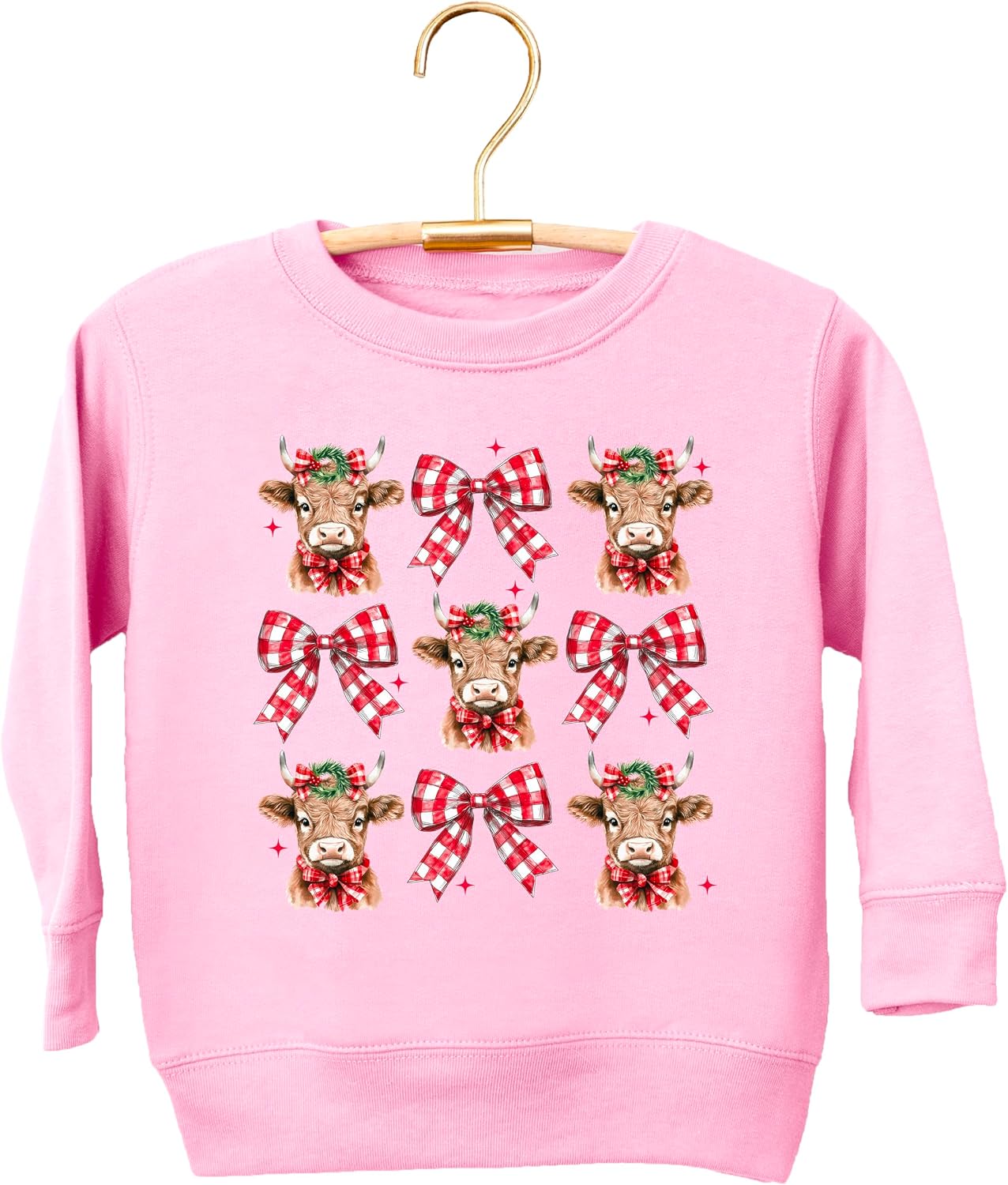 Olive Loves Apple Christmas Cows and Plaid Holiday Bows Sweatshirt for Women Teens and Girls