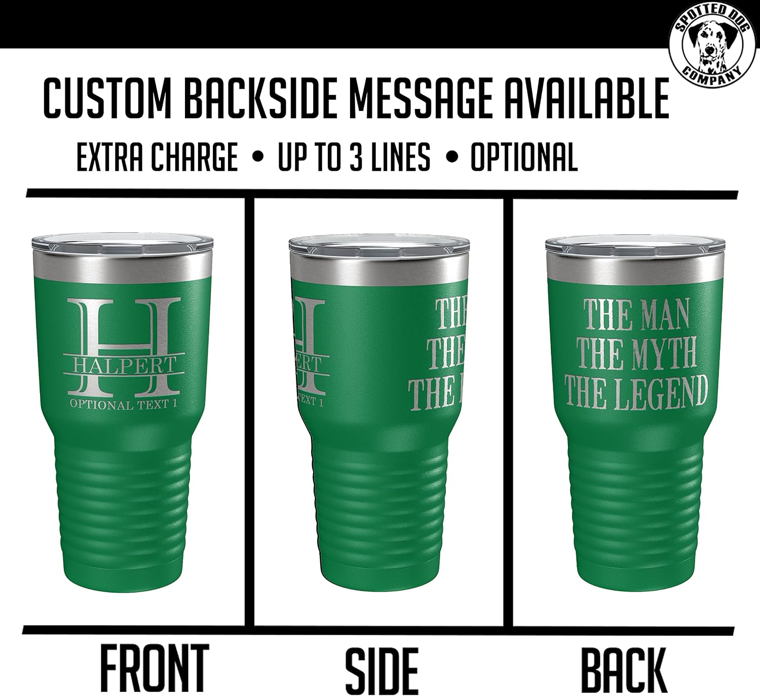 Personalized 30oz (17 Colors) Powder Coated Insulated Stainless Steel Tumbler with Lid, Custom Etched, Customized Engraved Gift Idea for Women Men Her Him, Halpert Monogram Initial Name (Green)