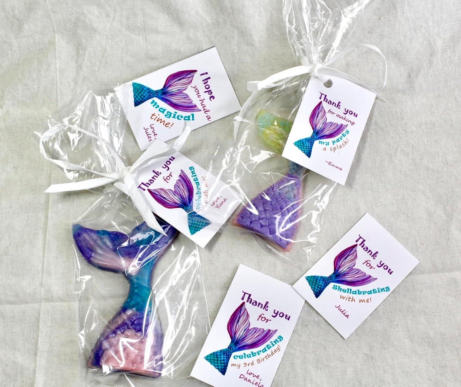 Mermaid Tail Party Favor Soap, Handcrafted, Under The Sea, Ready to Give, 25 Pack with Personalized Thank You Tags, Weddings Bridal Baby Shower Birthday Babies 1st