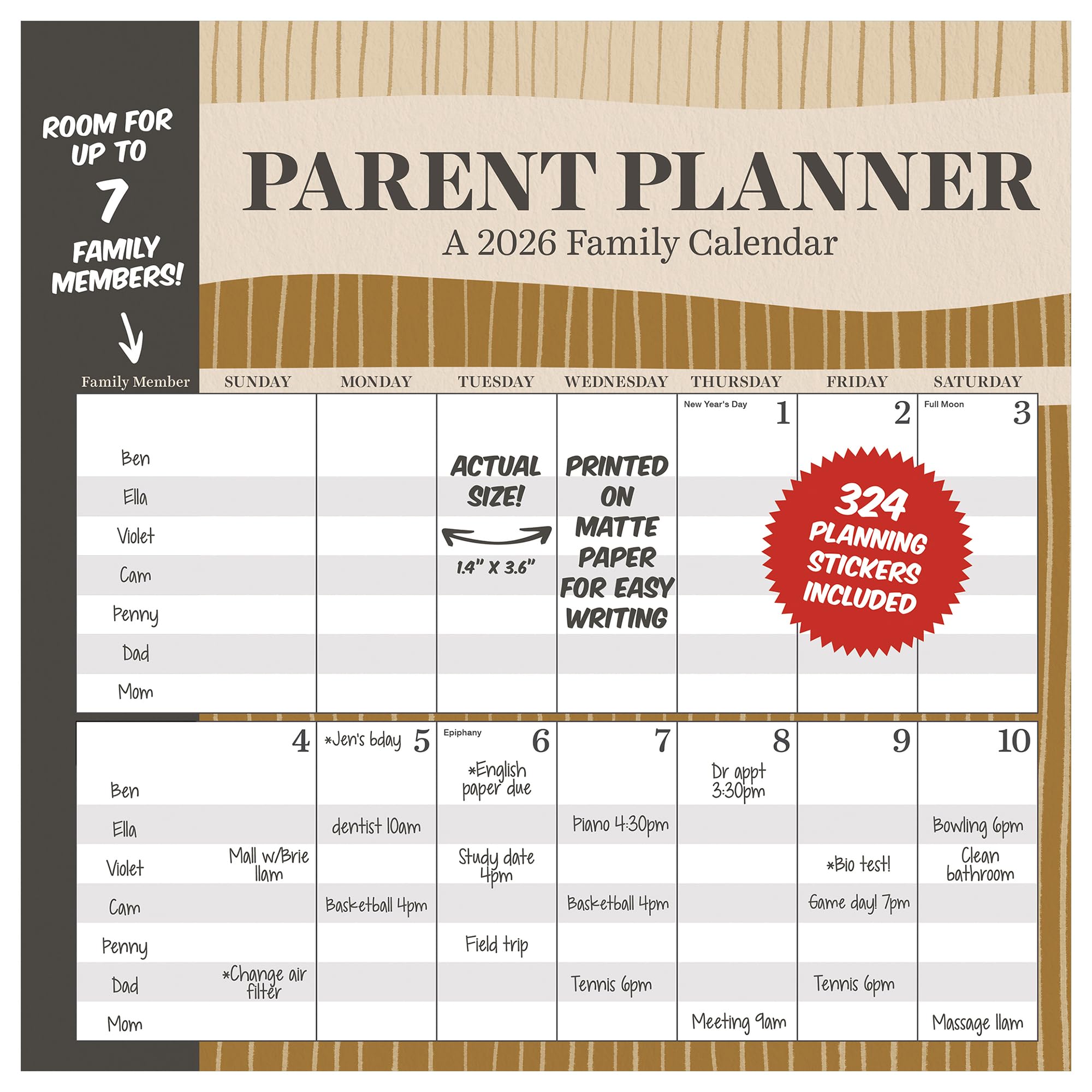 TF Publishing 2026 Parent Planner Wall Calendar - Large Grids for Appointments and Scheduling - Vertical Monthly Wall Calendar 2026 with Premium Matte