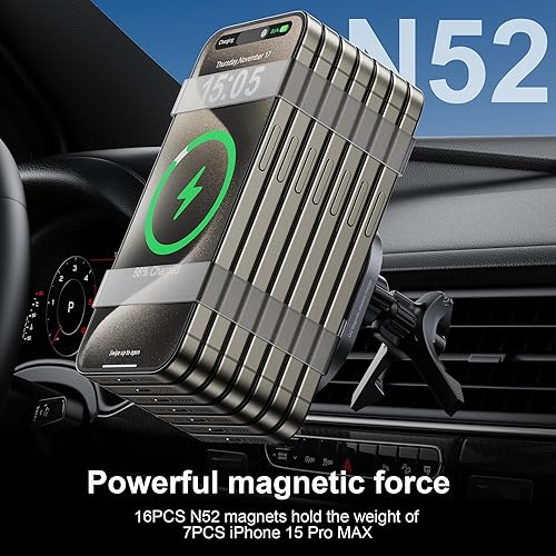 Miniatura 5 de Cargador de coche MagSafe Qi2 de 15 W, para tablero y ventilación de coche, soporte de teléfono inalámbrico para iPhone Air171615141312, Galaxy S25,