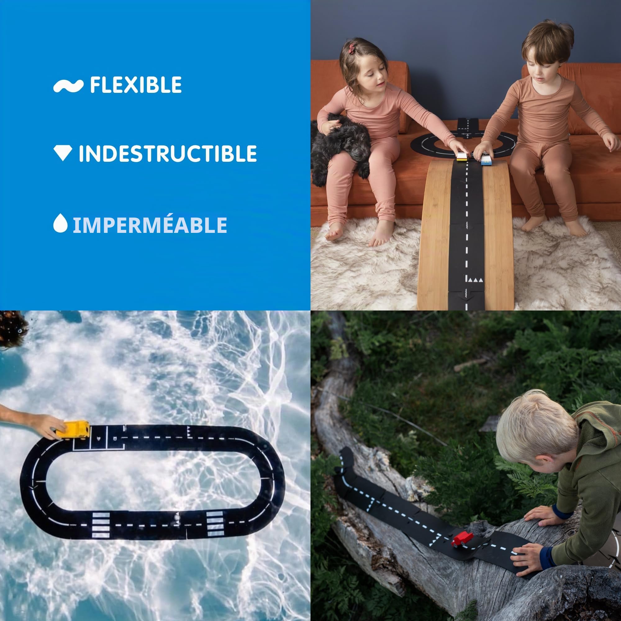 Waytoplay Circuit Expressway de 16 pièces pour Petites Voitures - Circuit Flexible, indestructibe et étanche - Circuit de Voiture à Assembler de 2,58m - Made in Pays-Bas