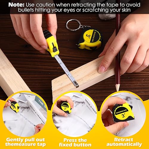 Miniatura 4 de 50 llaveros pequeños de cinta métrica de 3 pies, mini cinta métrica retráctil con candado, cinta métrica de acero a granel, cinta métrica de