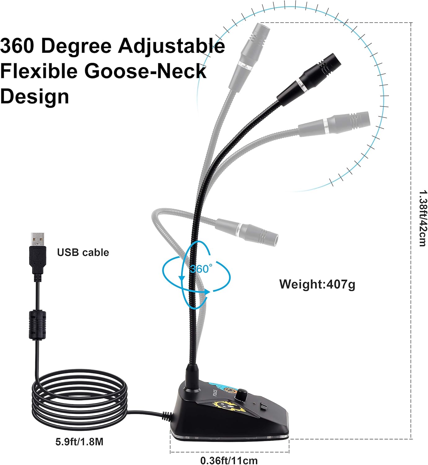 USB Computer Microphone, FDUCE PC Goose-Neck Mic Microphone for Computer with Mute Button and RGB Rainbow Light for Zoom, Skype, YouTube, Facebook, Recording, Meeting, Podcast, Games : Electronics