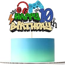 Gyufise 1Pcs Video Game Happy 10th Birthday Cake Topper Glitter Video Game Cake Pick Game On Controllers Tenth Cheers to 10 Years Cake Decoration for Boys 10th Birthday Party Supplies