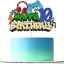 Gyufise 1Pcs Video Game Happy 10th Birthday Cake Topper Glitter Video Game Cake Pick Game On Controllers Tenth Cheers to 10 Years Cake Decoration for Boys 10th Birthday Party Supplies