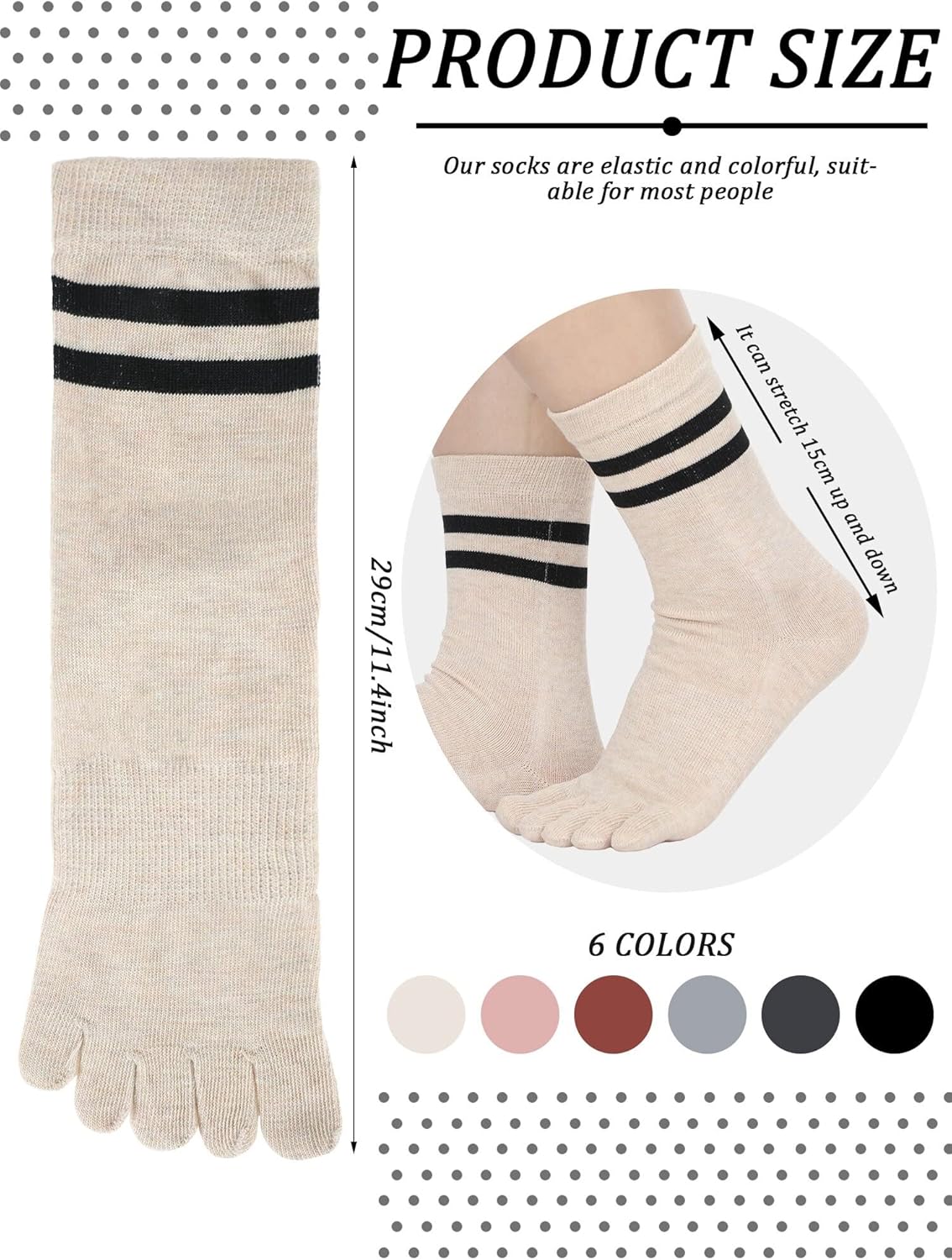 Zhanmai 6 Pairs Women's Five Toe Socks Cotton for Breathable Athletic Running Toe Separator for Women Men - Image 4