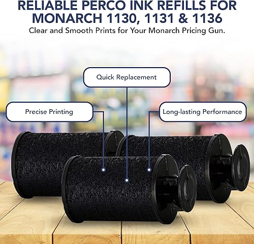 Miniatura 6 de Perco Rollo de tinta para pistolas Monarch 1130, 1131 y 1136 de precio y fecha, paquete de 4 tintas de repuesto para etiquetadoras Monarch 1130