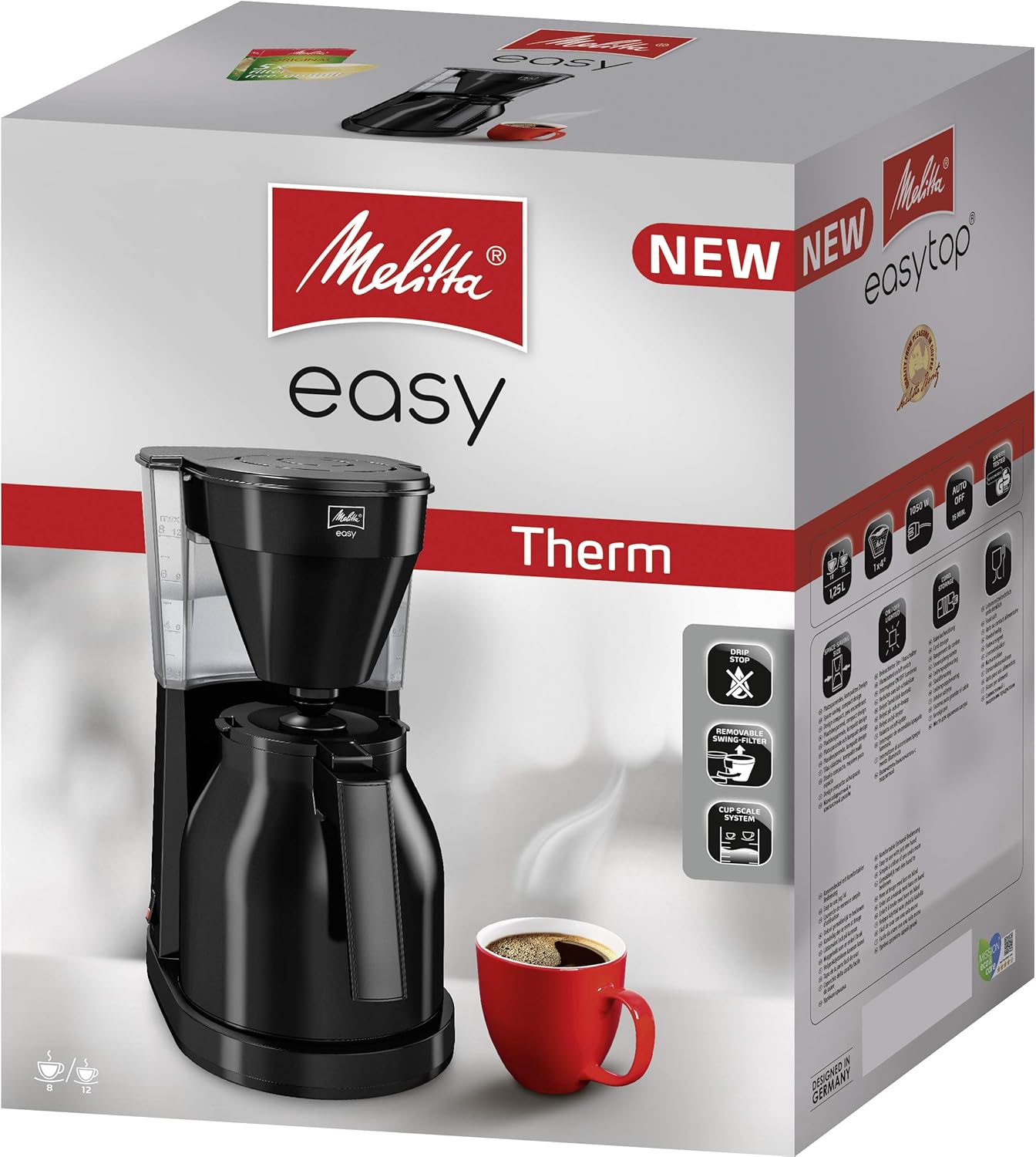 Diagram showing dimensions of Melitta Easy Therm II coffee machine