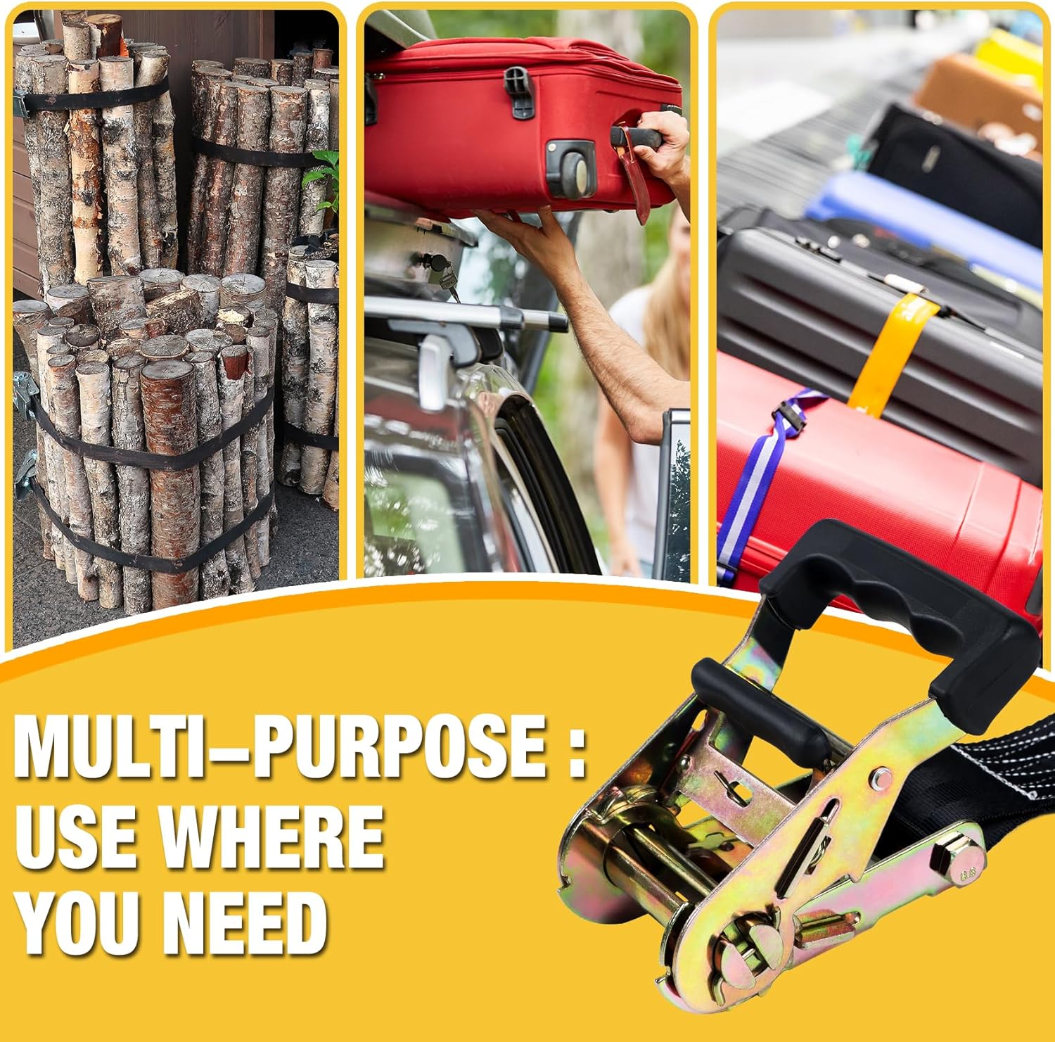 Endless Retractable Ratchet Straps 1650 lb Break Strength 2in x 20 Ft (No Hooks) Tie Down Kit for Securing Stuff to Roof Rack,Travel Trailer/RV Battery,Motorcyle