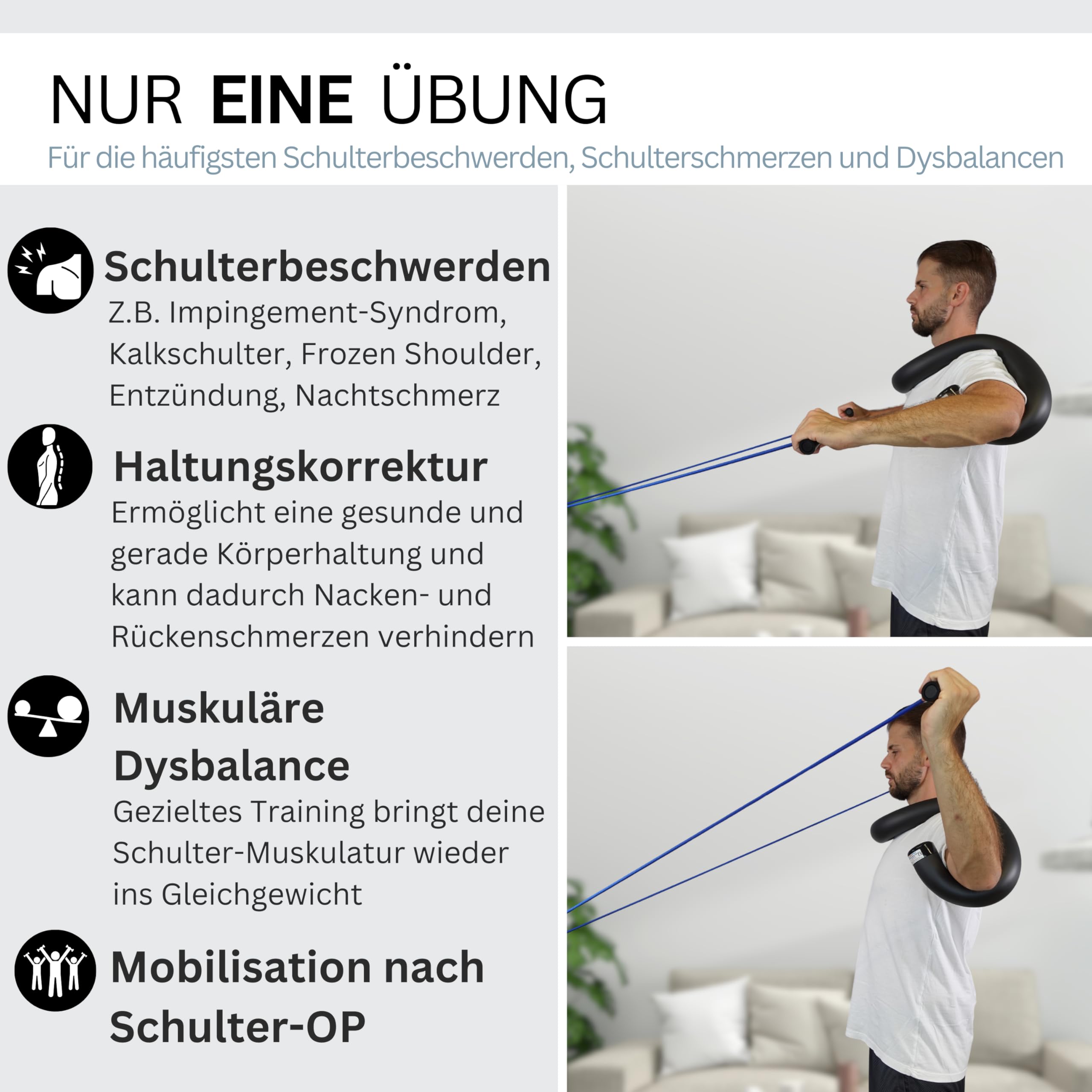 Schulterhilfe® Optima Comfort-Set Schultertrainer gegen Schulterschmerzen & zur Haltungskorrektur – Alternative zu Bandage & Rücken Geradehalter