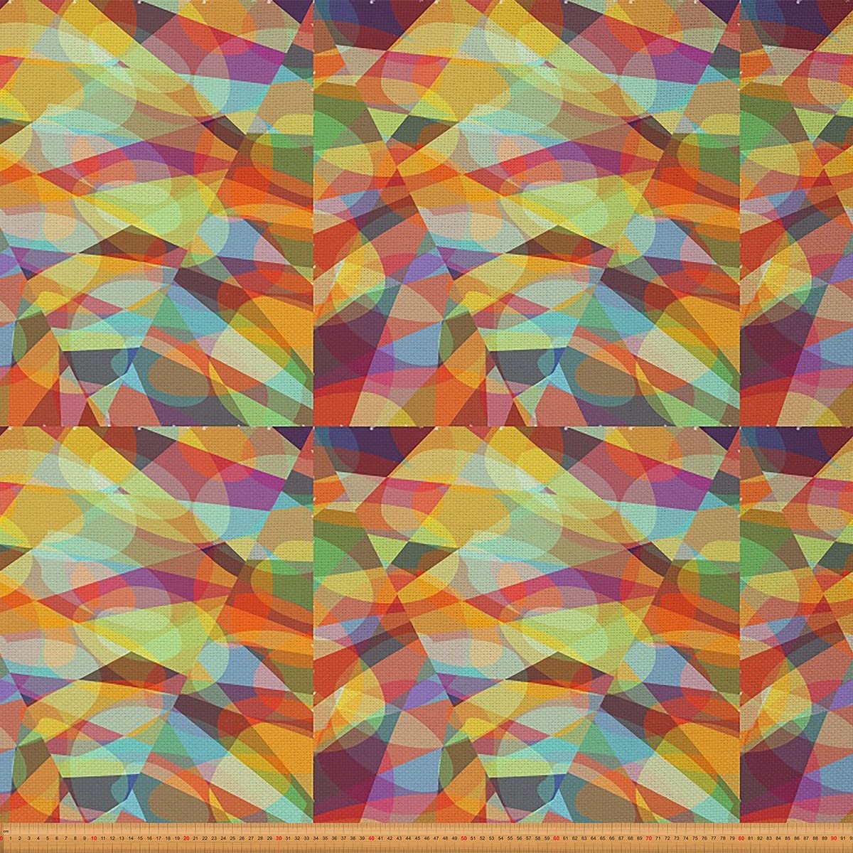 Geometric Fabric by The Yard,Rainbow for Chairs Sofa,Agular Triangle Polygons Abstract Art Style Outdoor Fabric Waterproof,3 Yard,(L276*W150cm) Colorful