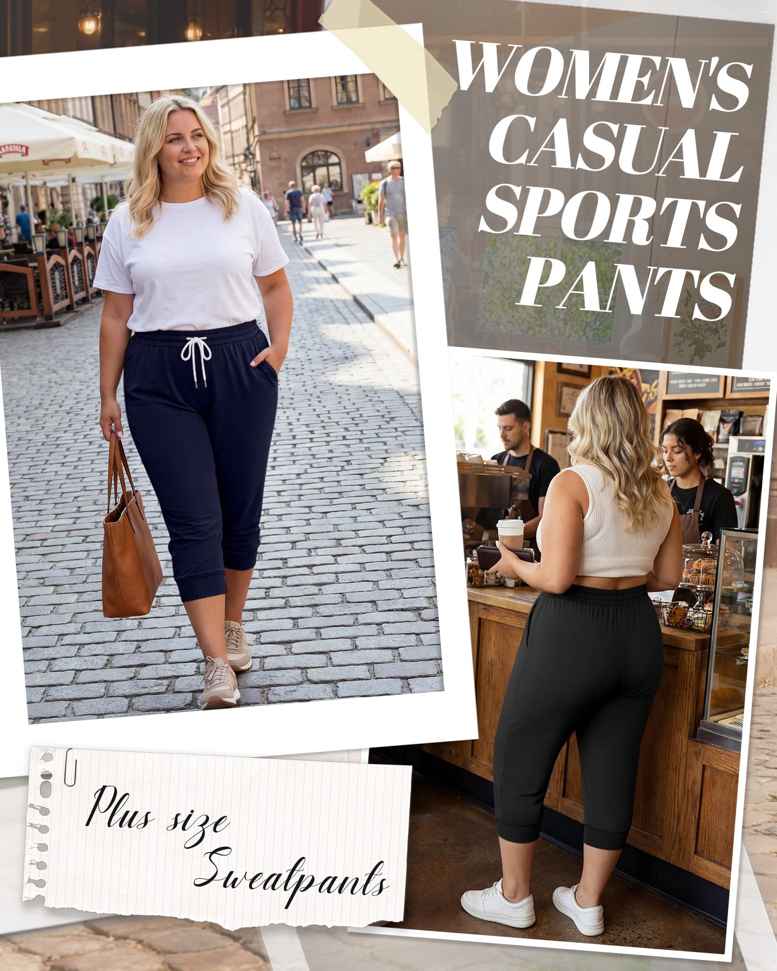 Neer Lot de 3 capris grande taille pour femme, pantalon capri en coton, pantalon de survêtement court et décontracté, avec cordon de serrage et poches