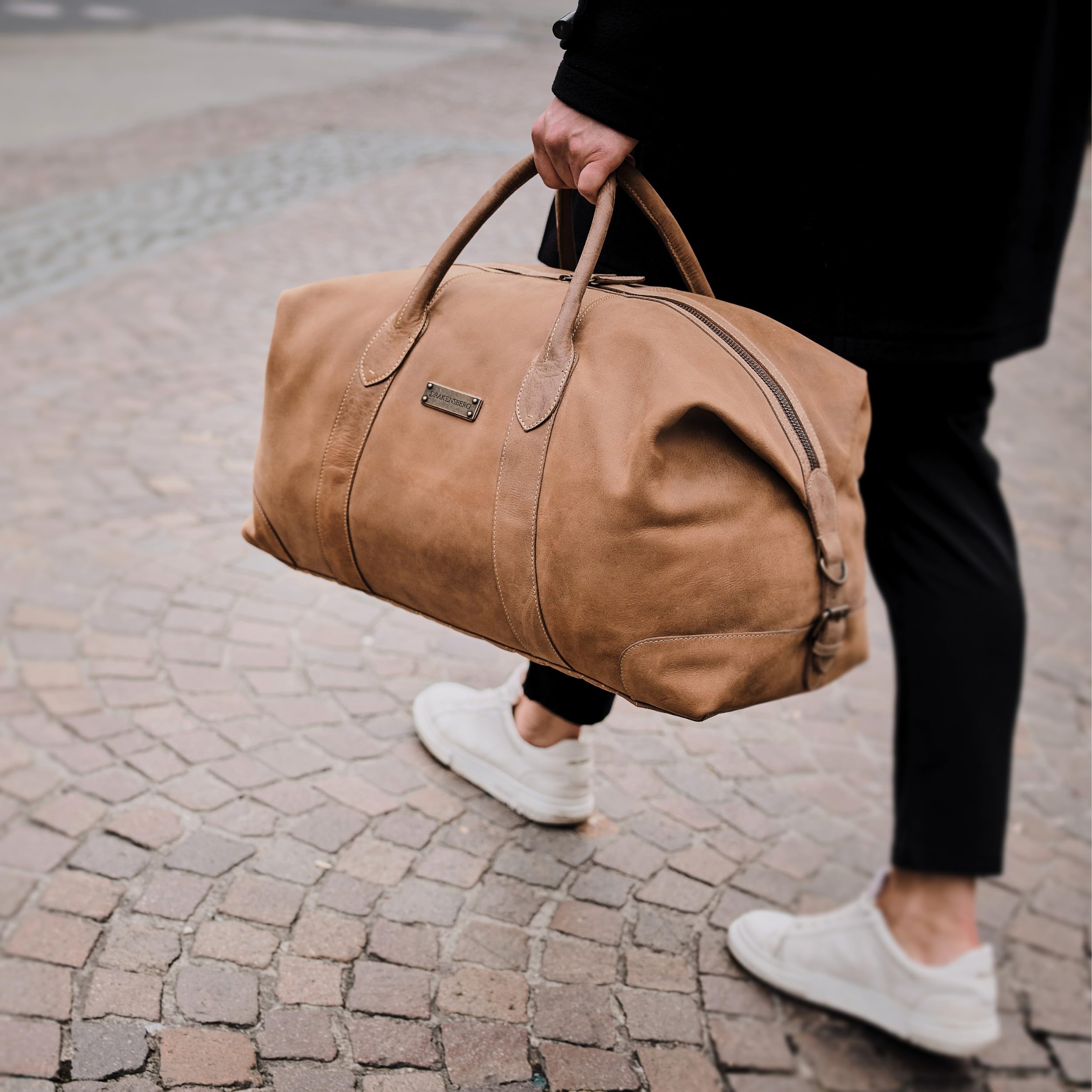 DRAKENSBERG Leder Weekender 'David' (55cm) Reisetasche Herren Damen, Vintage Design, erweiterbar | 45L, Havanna-Braun, DR00306-M