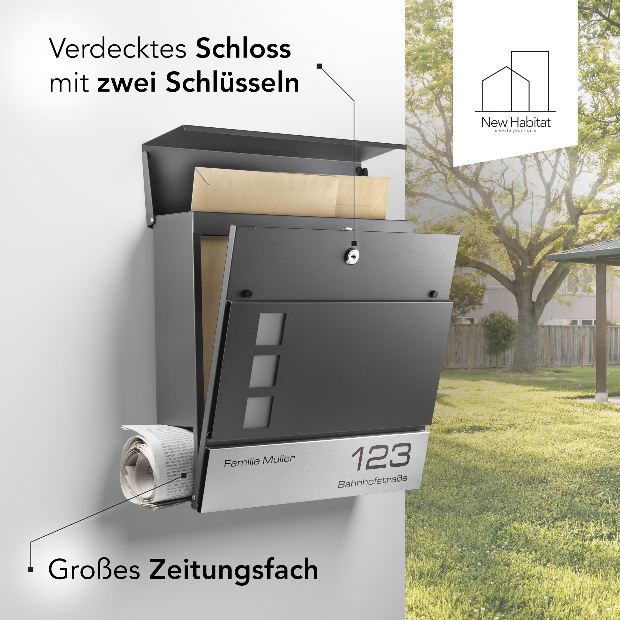 NewHabitat - Briefkasten London personalisiert - Anthrazit RAL 7016