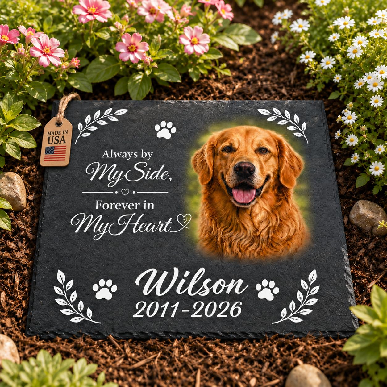 Bemaystar Personalized Dog Memorial Gifts for Loss of Dog, Personalized Pet Memorial Stone with Photo, Custom Cat Remembrance Plaque, Sympathy Gift, Made in USA,Square - Color
