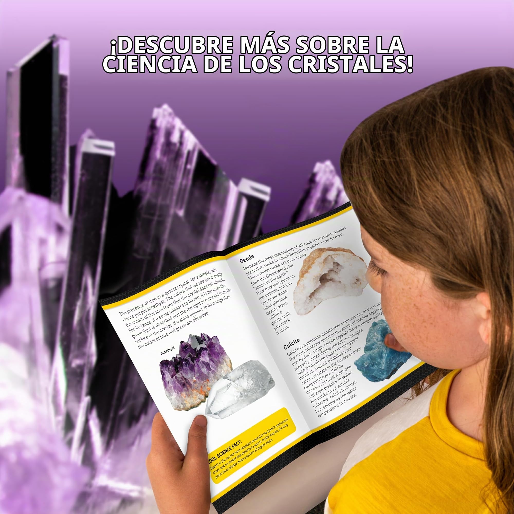 NATIONAL GEOGRAPHIC Mega Kit de Cultivo de Cristales - Cultive 6 Cristales Rápidamente (3–4 Días), con Exhibidor Iluminado, 4 Muestras de Cristal Genuino, Kit Científico Exclusivo de Amazon