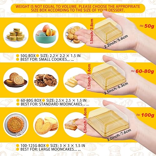 Miniatura 10 de BenRan 60 juegos de cajas de pastel de luna para 1.76 oz2.22 oz2.65 oz3.53 oz4.41 oz, con macarones, galletas y cajas de mini pastel, caja de postre