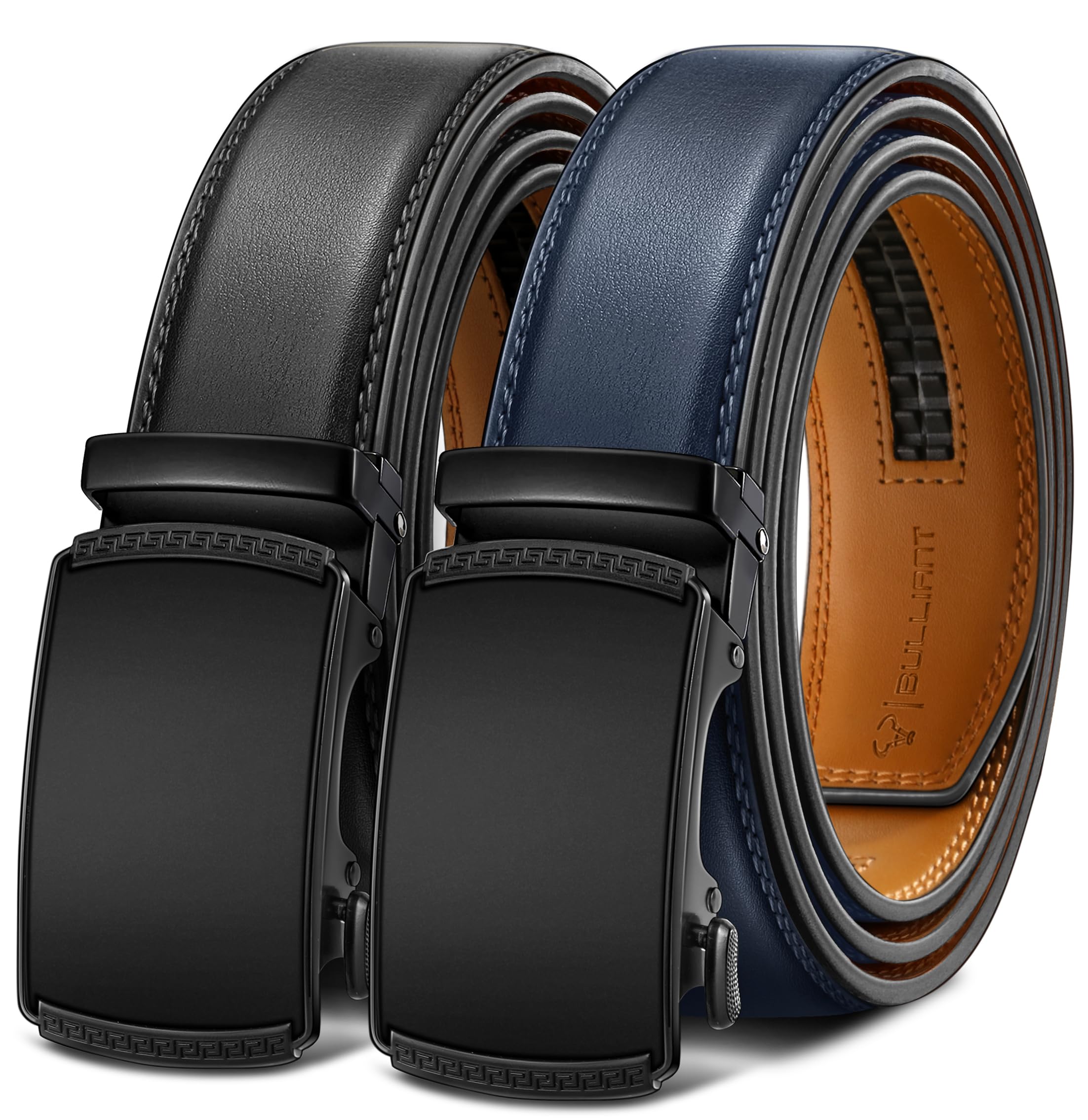 BULLIANT Gürtel Herren 2er-Pack Automatik Ledergürtel Herren Ratsche für Business Anzug,35mm Gürtel ohne Löcher,Größe Angepasst