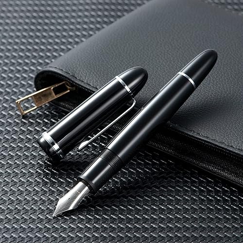 Miniatura 2 de Jinhao X159 - Pluma estilográfica negra # 8 de punta fina con borde plateado, instrumento de escritura suave con convertidor