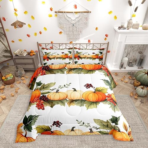 Erosebridal Juego de edredón de calabaza de otoño, juego de ropa de cama de Acción de Gracias, tamaño Queen para niños, adolescentes, adultos,