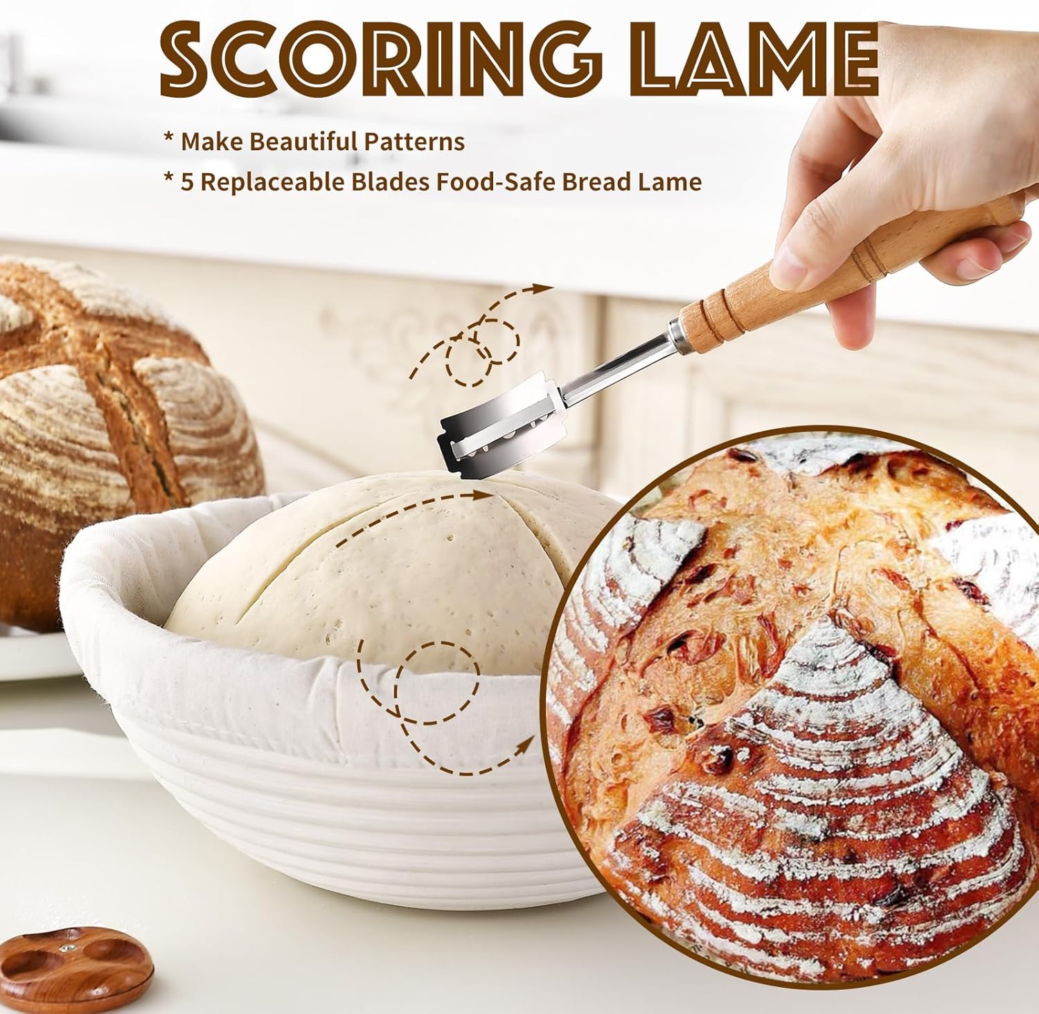 9-Inch Round Bread Proofing Basket, Complete Sourdough Starter Kit, Essential Bread Making Tools, Perfect for Sourdough Baking, HAOCHUYI Gift Set