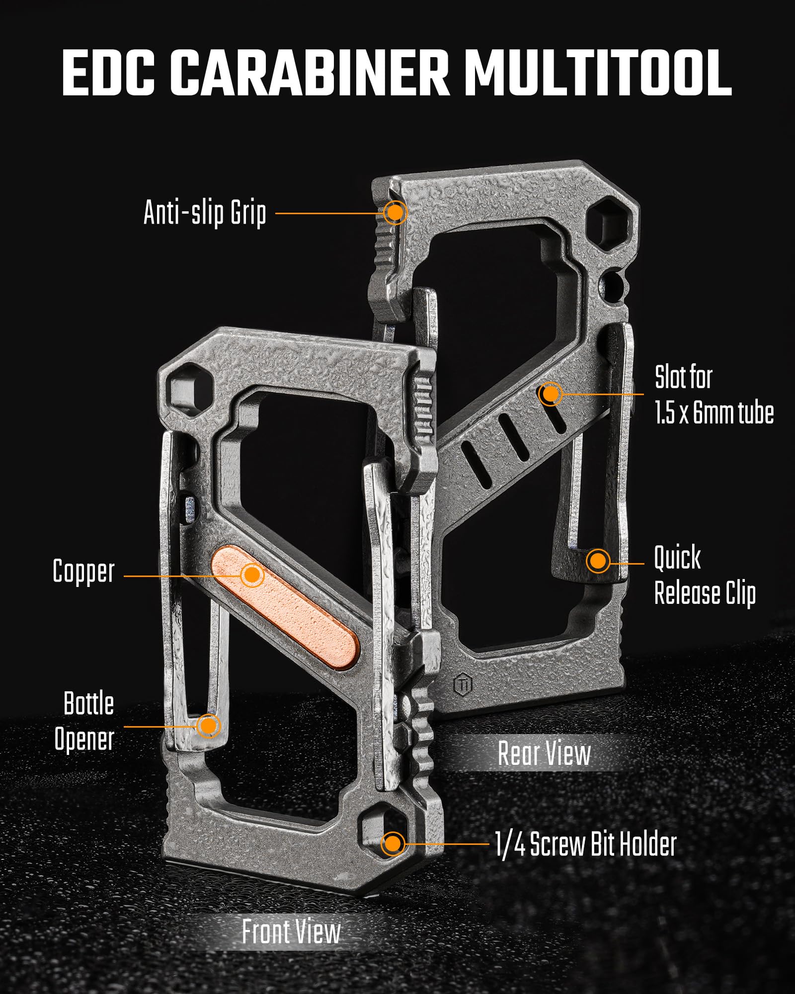 KeyUnity KU07 - Moschettone in titanio con doppio cancello per EDC | Apribottiglie, funzione cacciavite, design utilità 3 in 1, metallo leggero, accessorio portachiavi