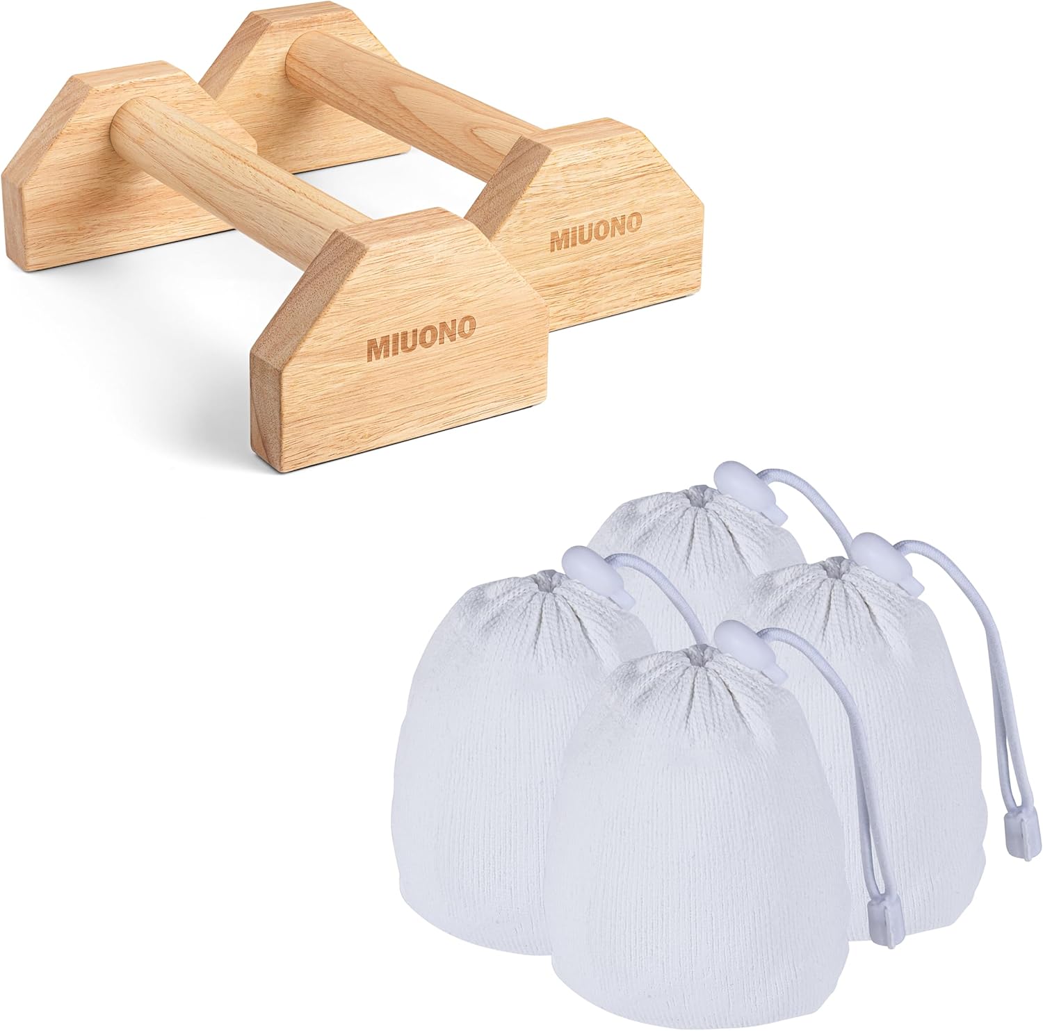 Parallettes Push Up Bar for Floor Dip Workout and Strength Training and 4 Pack 2.3oz Chalk Ball with Refillable Chalk Socks Bundle