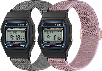 18mm Elastic Watch Strap for Casio F-91W/F-84/F-94/F-105W/A158/A159/A168W/ AE-1300/AE-1200/AE-1000/F-108/W-217H/W-218H/SGW-300H/W-800H Elastic Comfortable Nylon Braided Replacement Strap is