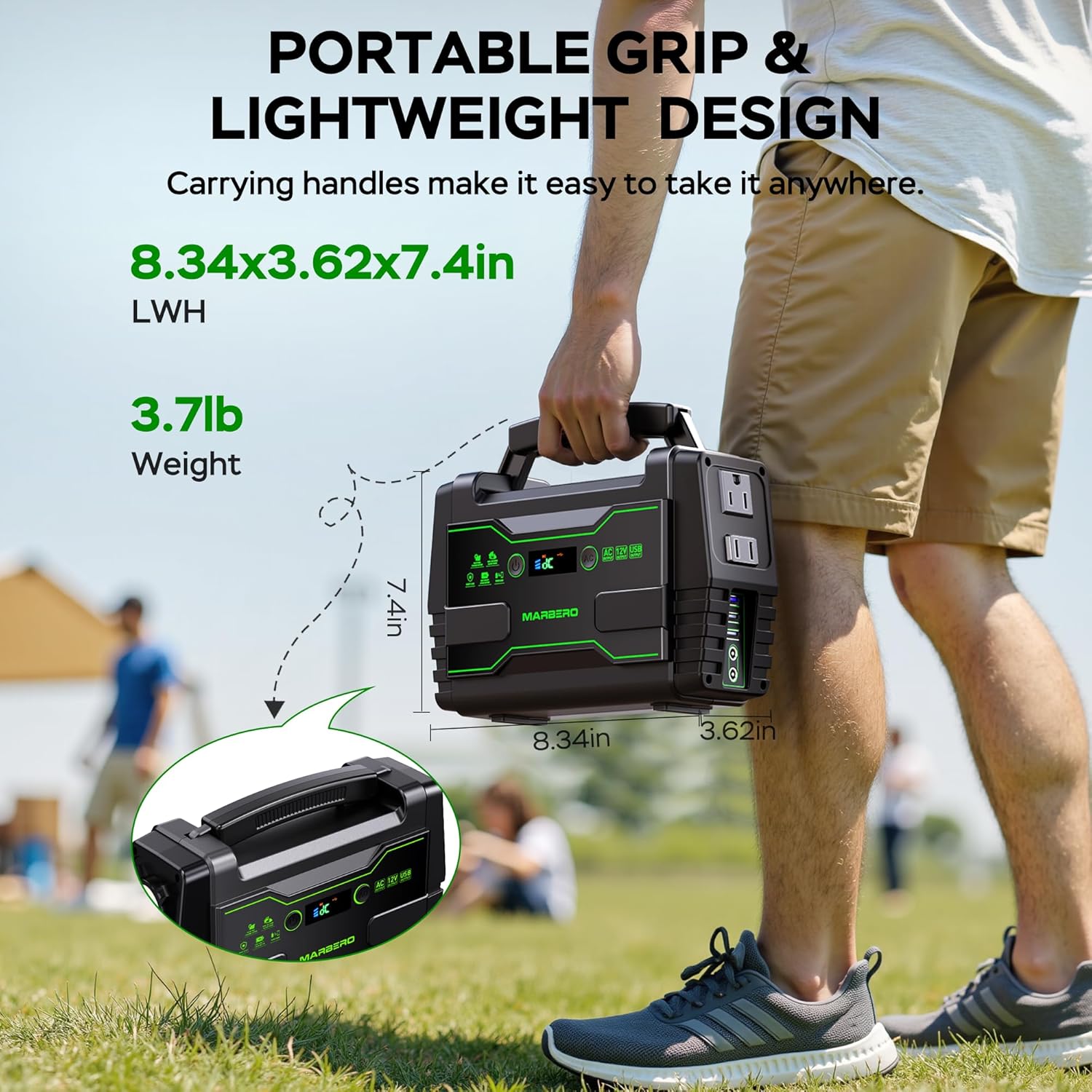 MARBERO Solar Generator 155Wh with 30W Solar Panel Portable Power Station with 2x 100W AC Outlets(Peak 150W), QC3.0 USB UL Certified for Home Blackout, Camping, RV Travel, Ultra-Light & Silent Fan - Image 7