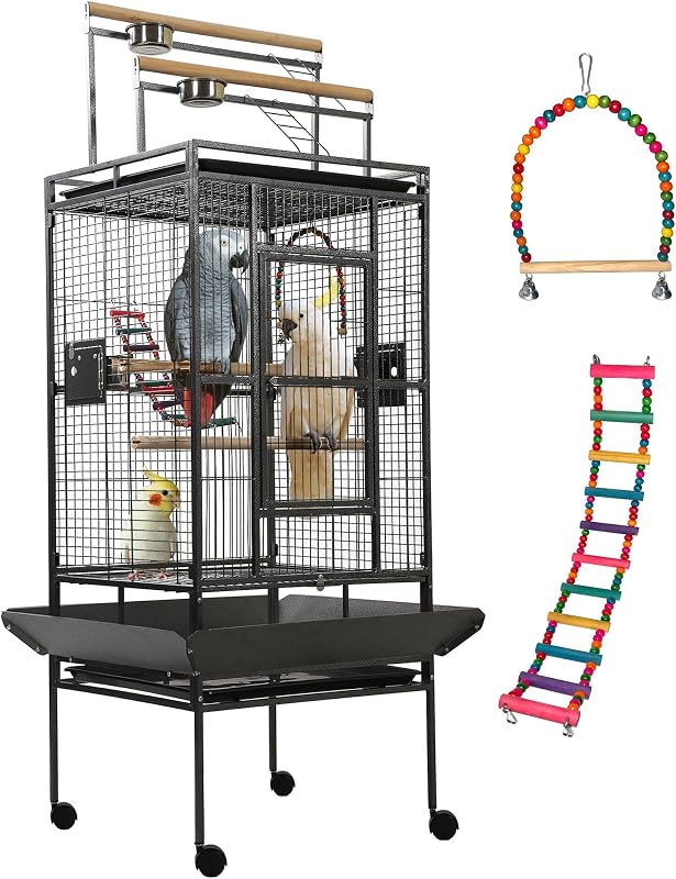 68.5" Extra Large Bird Cages for Parrots,Large Parrot Cages for Large Birds with playtop,Flight Bird Cages for Parakeets with Wheels,Metal cage for Birds,African Grey,Lovebird,Cockatoo,Conure