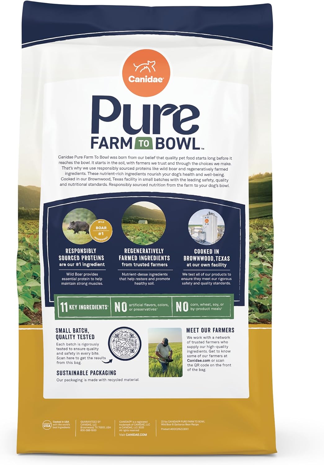 Canidae Pure Farm to Bowl Wild Boar & Garbanzo Bean, Grain-Free Dry Dog Food, Adult, 22lb