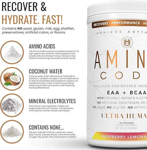 Miniatura 4 de Ultra Human Amino Code Aminoácidos esenciales + BCAA + electrolitos de agua de coco Bebida energética de aminoácidos de recuperación de