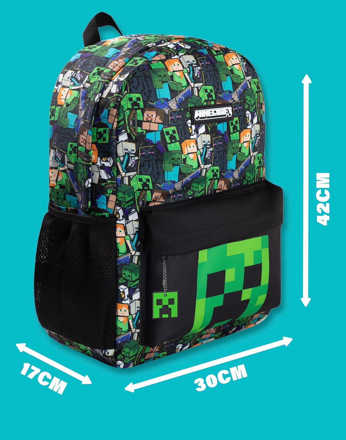 Minecraft Steve & Creeper Multicolour Backpack | Graphic Print Zip-Up Bag for Back to School | Kids Carrying Books | Unisex Kids Merch - Image 2