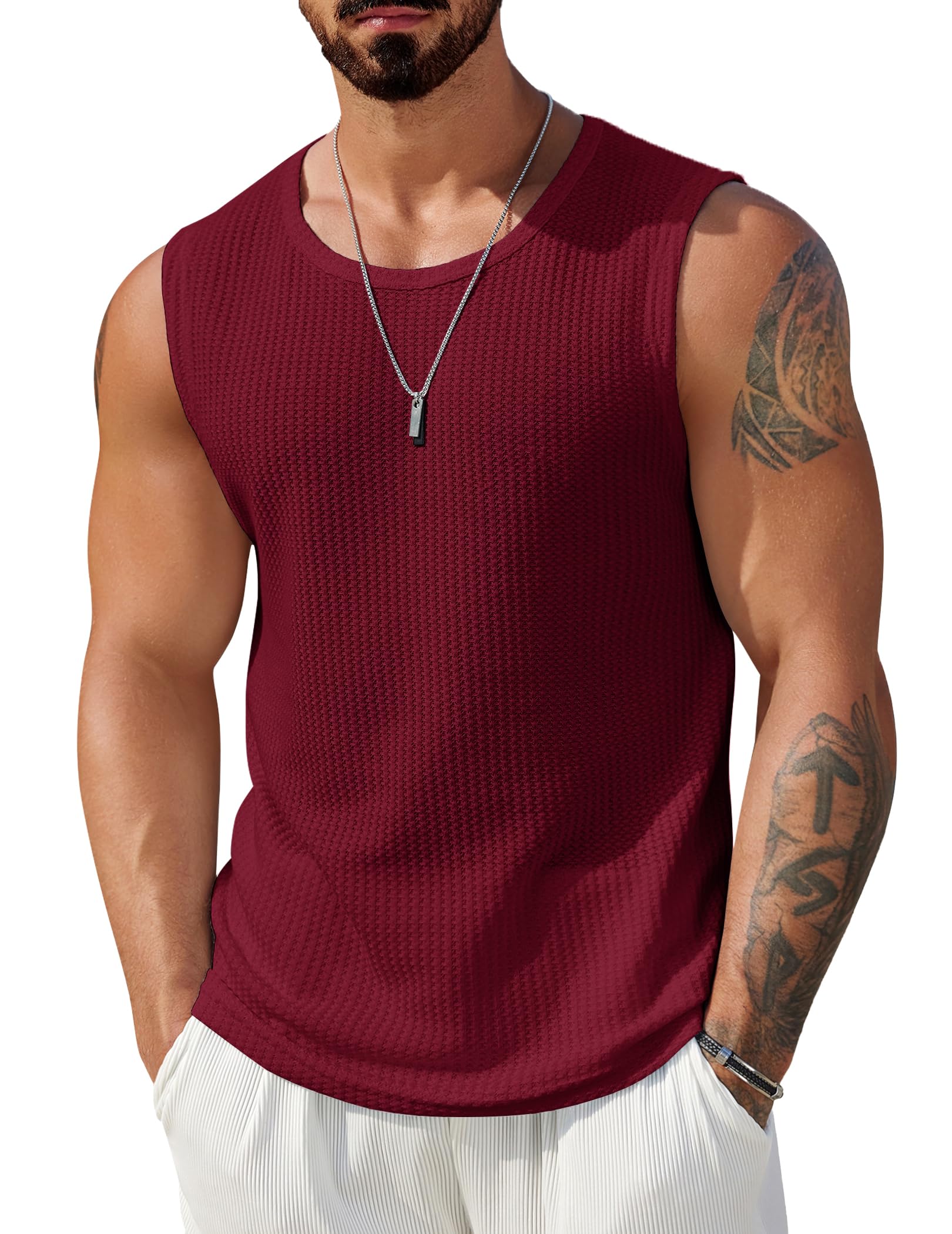 COOFANDY Mens Casual Tank Tops 2 Pack Waffle Knit Sleeveless Shirt Breathable Tank Shirts Summer Muscle Tee