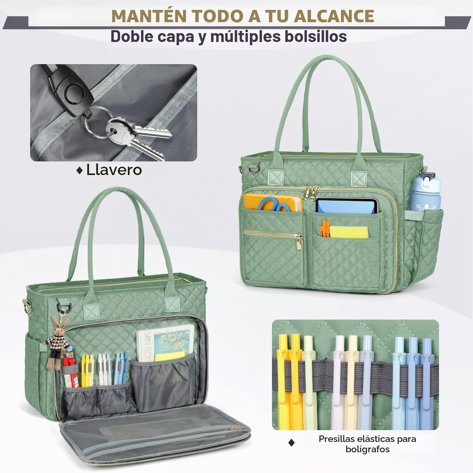 RAINSMORE Maletin Portátil Ordenador Mujer Bolso de Profesora Bolsa de Trabajo con Bolsillo Aislante para Universidad Enfermera Profesora Shopper Oficina