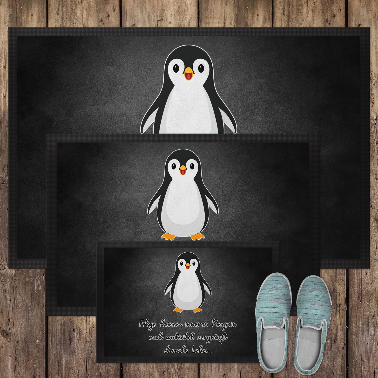 JUNIWORDS Fußmatte, Folge deinem inneren Pinguin und watschel vergnügt durchs Leben, 75 x 50 cm, mit Gummirand (1008217)