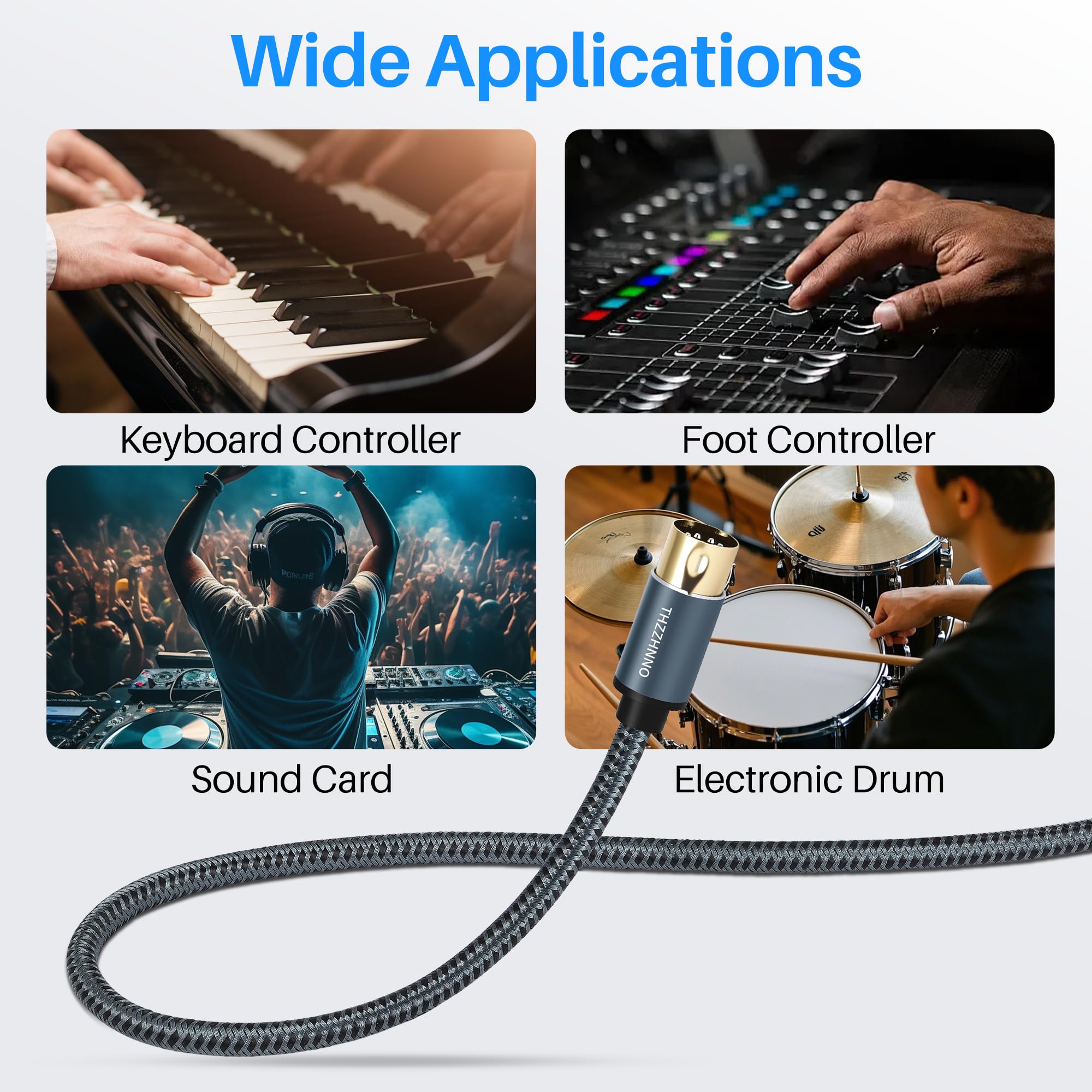 Câble MIDI mâle vers mâle 5 broches 5 M compatible avec piano électronique, tambour électronique