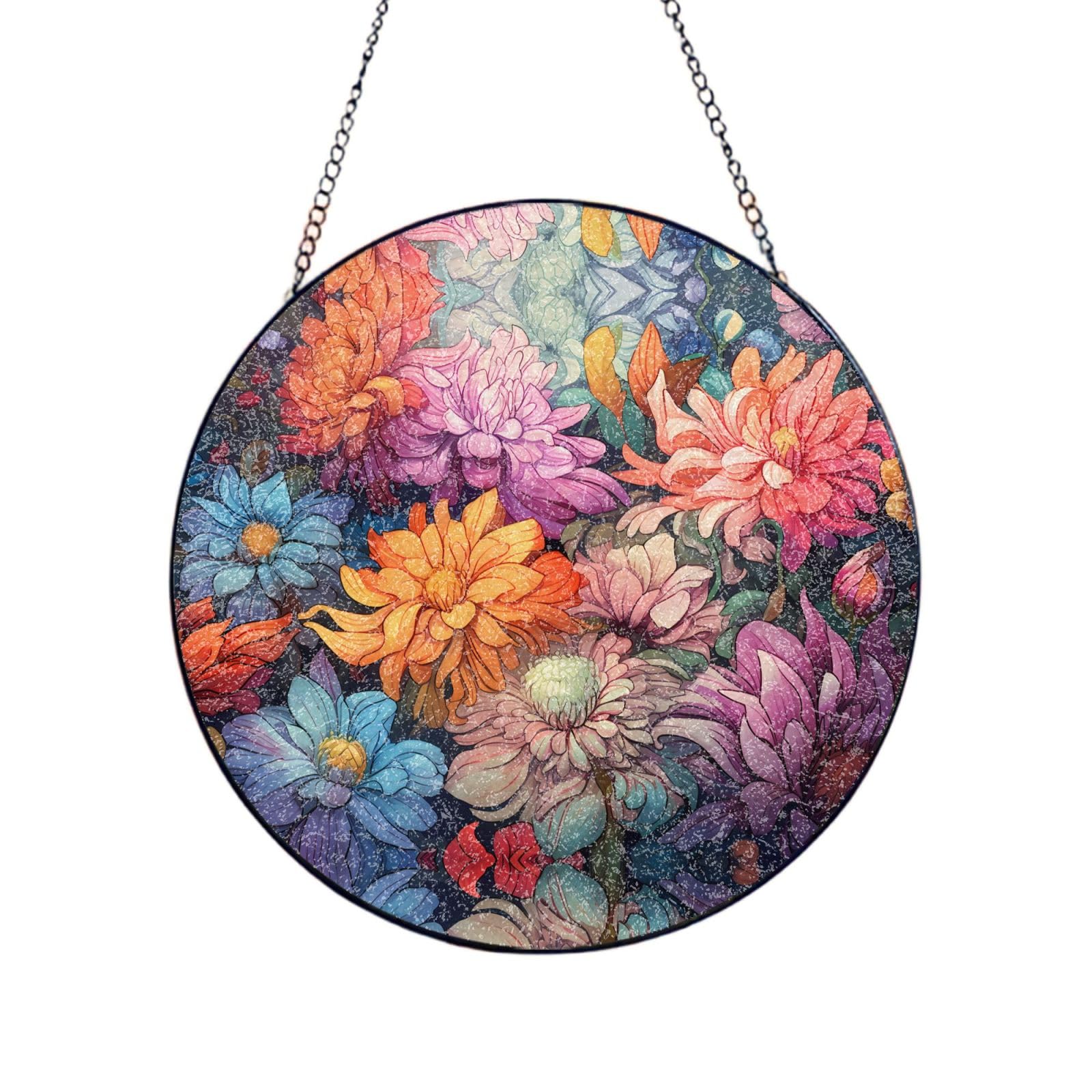 Phayah Bloom Print Stained Glass Window Hanging Sun Catchers Decoration Mother'S Day Birthday Gifts For Home Garden Porch 4in（10cm）