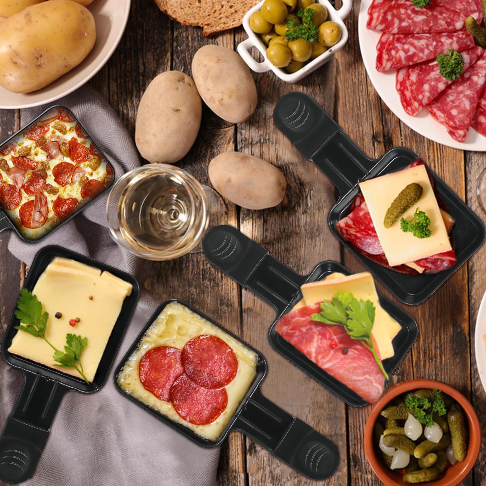 Padella per Raclettes Rivestimento Antiaderente Mini Piatti Piastra da Raclette Acciaio Inossidabile, 18 x 8,5 x 0,5cm, 8 Pezzi