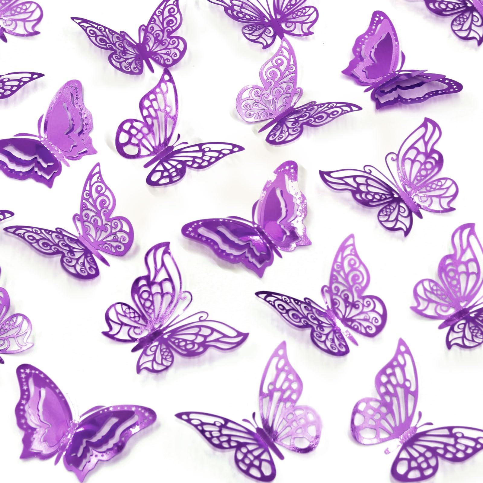 96 Pcs Butterfly Decorations 3 Sizes 4 Styles 3D Butterfly Wall Decor Party Decorations Butterflies for Crafts Birthday & Wedding Celebrations Cake Decorating Balloons Removable Stickers Purple