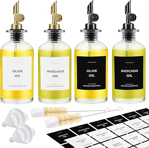 Botella dispensadora de aceite de oliva para cocina, 11.8 onzas líquidas, paquete dorado y negro